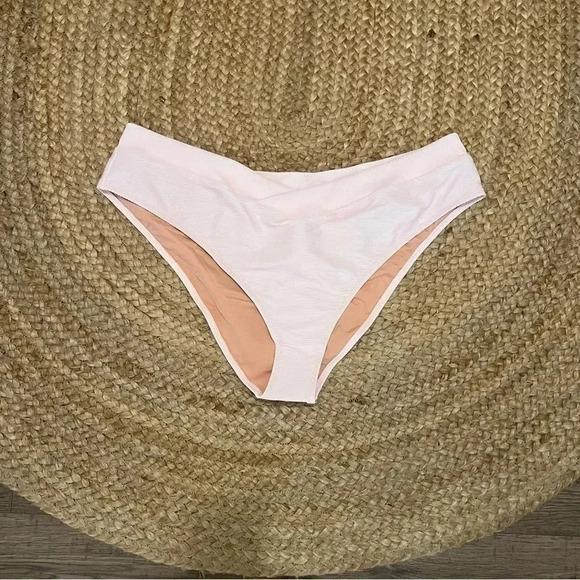 J Crew Bikini Bottom Sz 2X Ribbed Cross Front Cheeky Bikini Pink - Picture 1 of 4